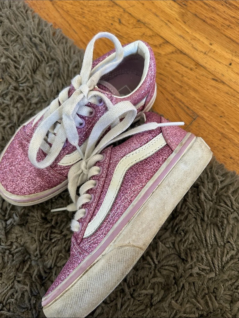 VANS Kids Pink Glitter Low-Top Sneakers with White Accents Size 11